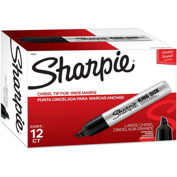 Sharpie King Size Permanent Markers - Bold Chisel Marker Point - Black Ink - Plastic Barrel - 1 Dozen