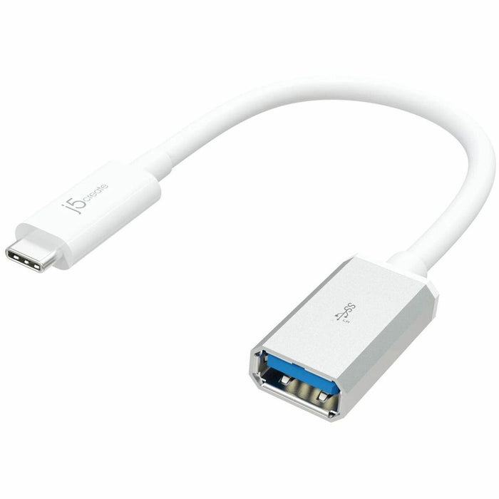 j5create USB-C 3.1 to Type-A Adapter - 1 x USB Type C - Male - 1 x USB 3.1 Type A - Female - Silver, White - 1 Each