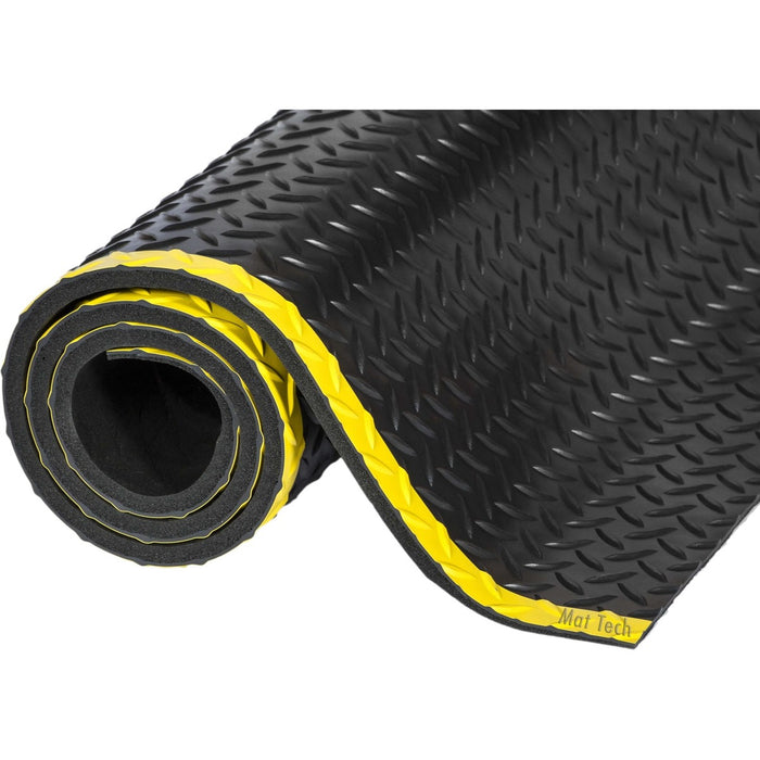 Mat Tech Cushion Step Anti-Fatigue Mat - Industry - 60" (1524 mm) Length x 36" (914.40 mm) Width x 0.563" (14.29 mm) Thickness - Diamond - Vinyl, PVC Foam - Black, Yellow - 1 Each