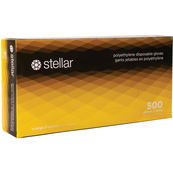 Stellar Polyethylene Disposable Gloves - X-Large Size - For Right/Left Hand - High-density Polyethylene (HDPE) - Clear - Non-sterile, Embossed, Latex-free - For Food Service, Food Preparation, Veterinary, Painting, Janitorial Use, Housekeeping - 500 / Box