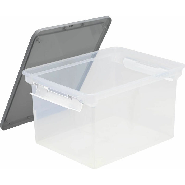 Storex Storage Case - External Dimensions: 14.5" (368.30 mm) Width x 20" (508 mm) Depth x 11.5" (292.10 mm) Height - 35.02 L - Media Size Supported: Letter - Heavy Duty - Stackable - Plastic - Gray, Clear - For Document, Folder, File - 1 Each