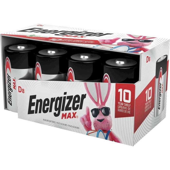Energizer MAX Alkaline D Batteries - For Flashlight, Radio, Toy - D - 1.5 V DC - 10 Year Shelf Life - 8 / Pack