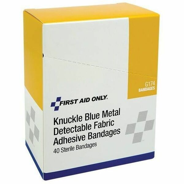 First Aid Central Adhesive Blue Metal Detectable Fabric Knuckle Bandages, 40/Box - 40 / Box