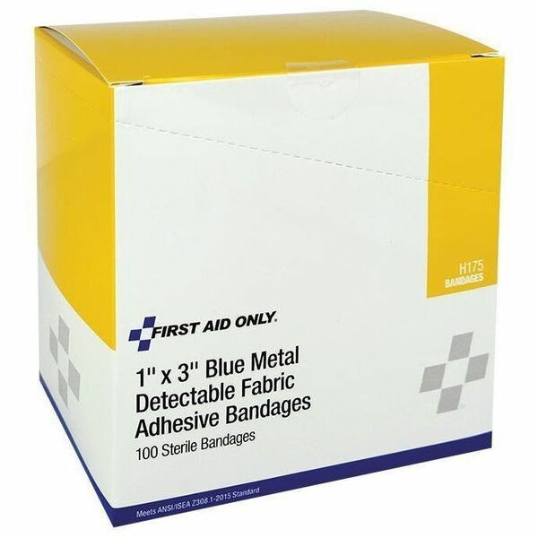 First Aid Central Adhesive Blue Metal Detectable Fabric Bandages, 2.5 x 7.6cm (1"x3"), 100/Box - Blue - Fabric - 100 / Box