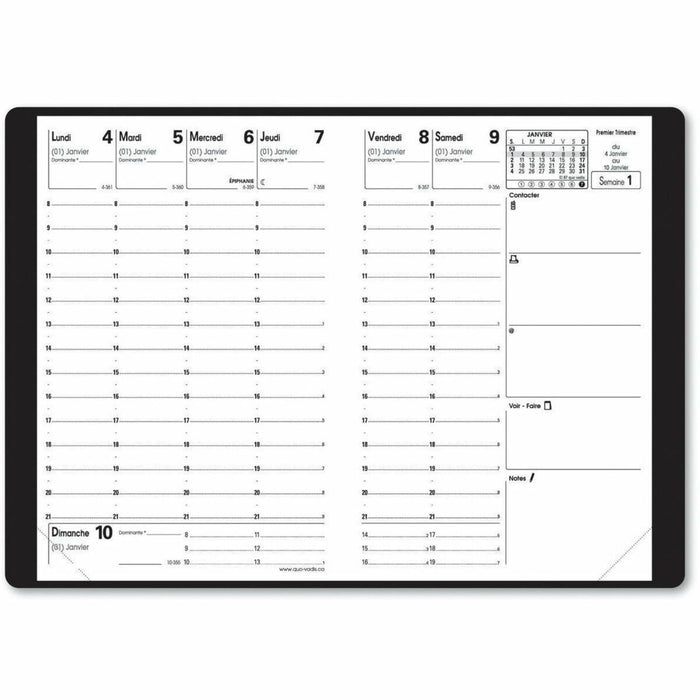 Quo Vadis Universitaire Weekly School Diary (2025-2026) - Academic - Weekly - 12 Month - August 2025 to July 2026 - 1 Week Double Page Layout - 4" (101.60 mm) x 6" (152.40 mm) Sheet Size - Stitched - Black - 1 Each