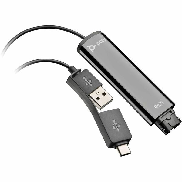 Poly DA75 USB to QD Black Adapter TAA - USB Type C Connectivity for Headset