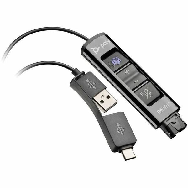 Poly DA85-M USB to QD Black Adapter TAA - USB Type A, USB Type C Connectivity - Black for Headset