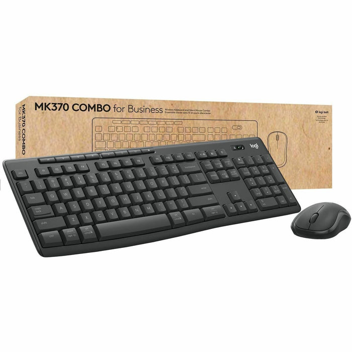 Logitech MK370 Combo for Business Wireless Keyboard and Silent Mouse - USB Plunger/Membrane Bluetooth Keyboard - 112 Key - English (US) - Graphite - USB Wireless Bluetooth Mouse - Rugged - Graphite - Symmetrical - AA, AAA - Compatible with PC, Mac - 1 / E