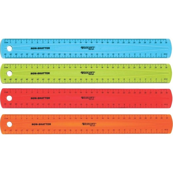 Acme United Shatterproof Ruler - 30 cm Length - 1/16 Graduations - Metric Measuring System - Translucent Assorted - 1 Each