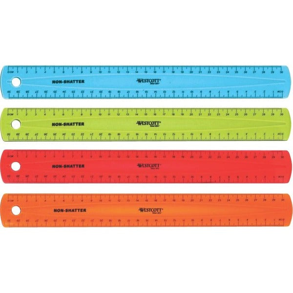 Acme United Shatterproof Ruler - 11.8" Length - 1/16 Graduations - Metric Measuring System - 1 Each - Translucent Assorted