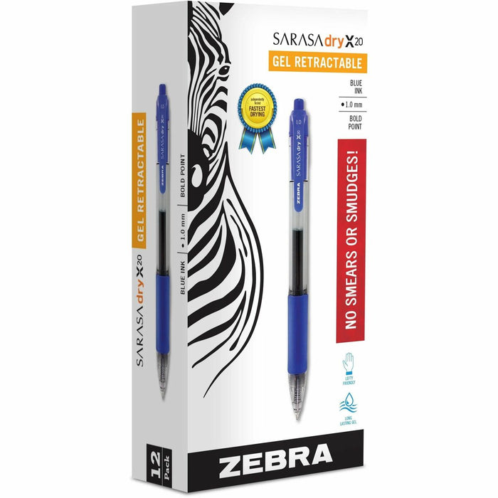 Zebra SARASA dry X20 Retractable Gel Pen - Refillable - Retractable - Blue Ink - Transparent Barrel