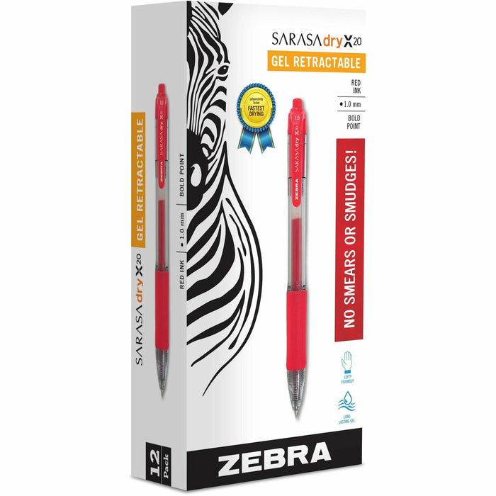 Zebra SARASA dry X20 Retractable Gel Pen - Refillable - Retractable - Red Ink - Pigment-based - Translucent Barrel - 1 Each