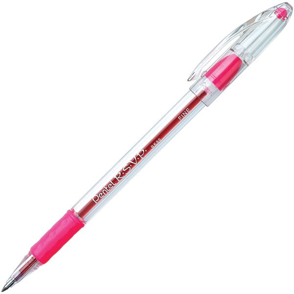 Pentel R.S.V.P. Ballpoint Stick Pens - 0.7 mm (0.03") Fine Pen Point - Refillable - Pink Ink - Clear Barrel - 1 Each