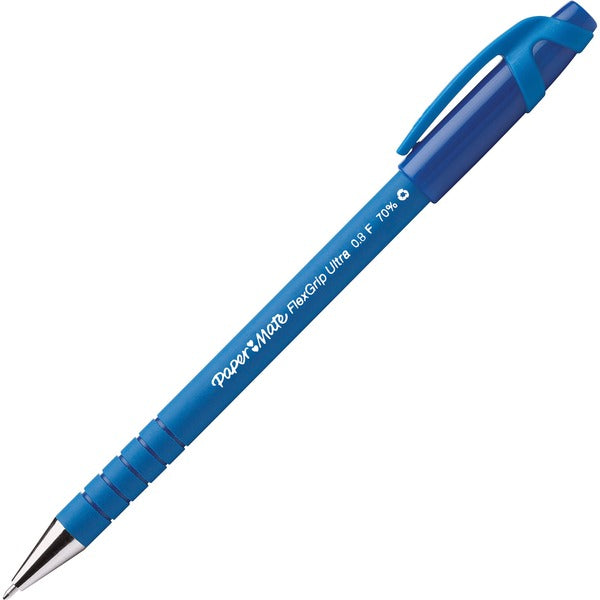 Paper Mate Flexgrip Ultra Recycled Pens - Fine Pen Point - Blue - Blue Rubber Barrel - 1 Each