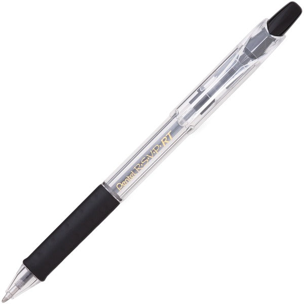 Pentel Recycled Retractable R.S.V.P. Pens - 1 mm (0.04") Medium Pen Point - Refillable - Retractable - Black Ink - Clear Barrel - Stainless Steel Tip - 1 Each