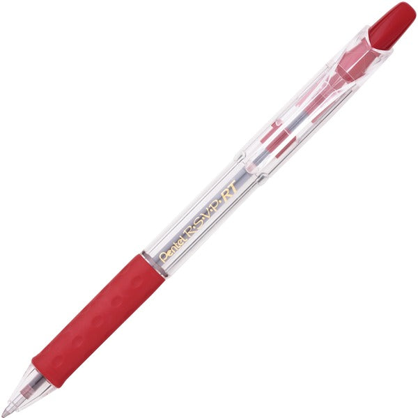 Pentel Recycled Retractable R.S.V.P. Pens - 1 mm (0.04") Medium Pen Point - Refillable - Retractable - Red Ink - Clear Barrel - Stainless Steel Tip - 1 Each