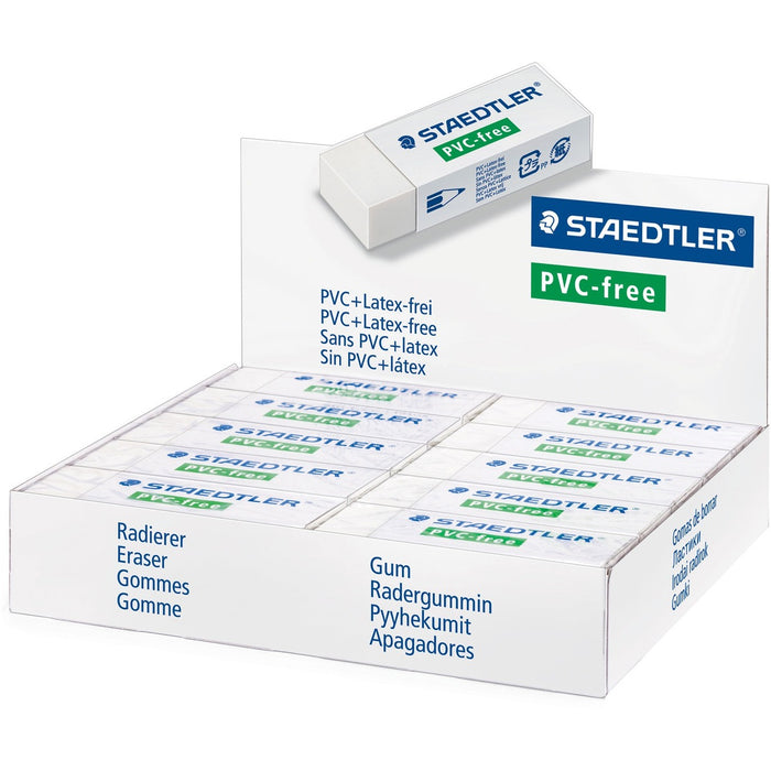 Staedtler PVC Free Eraser - 2.56" (65 mm) Width x 0.51" (13 mm) Height x 0.91" (23 mm) Depth - 20 / Box - Latex-free, Smudge-free, PVC-free
