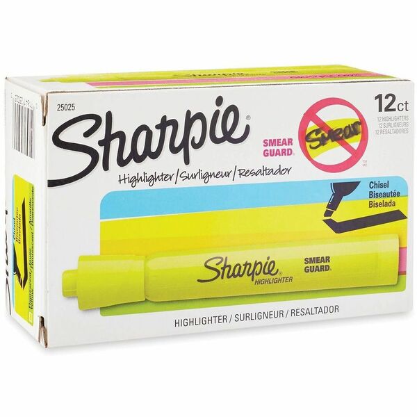 Sharpie Highlighter - Tank - Chisel Marker Point - Fluorescent Yellow Ink - 12 / Box