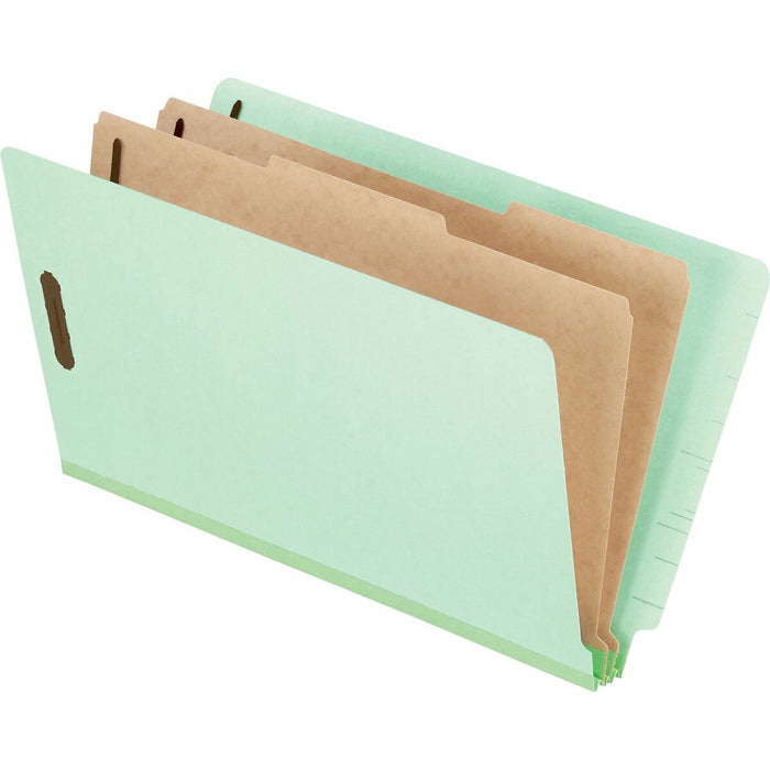 Pendaflex Legal Recycled Classification Folder - 2" (50.80 mm) Folder Capacity - 8 1/2" (215.90 mm) x 14" (355.60 mm) - 2 Divider(s) - 25 pt. (8.80 mm) - Pressboard, Tyvek - Light Green - Reinforced Gusset, Tear Resistant, Rip Resistant - 65% Recycled - 1