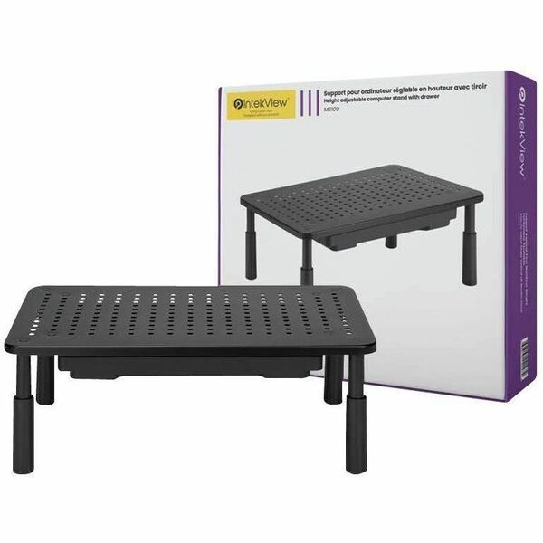 IntekView Height Adjustable Alternativeuter Stand with Drawer - 13" to 32" Screen Support - 44.09 lb (20000 g) Load Capacity - 5.50" (139.70 mm) Height x 9.30" (236.22 mm) Width - Desktop - Metal, Plastic, Steel - Black - For Monitor, Notebook, Computer,