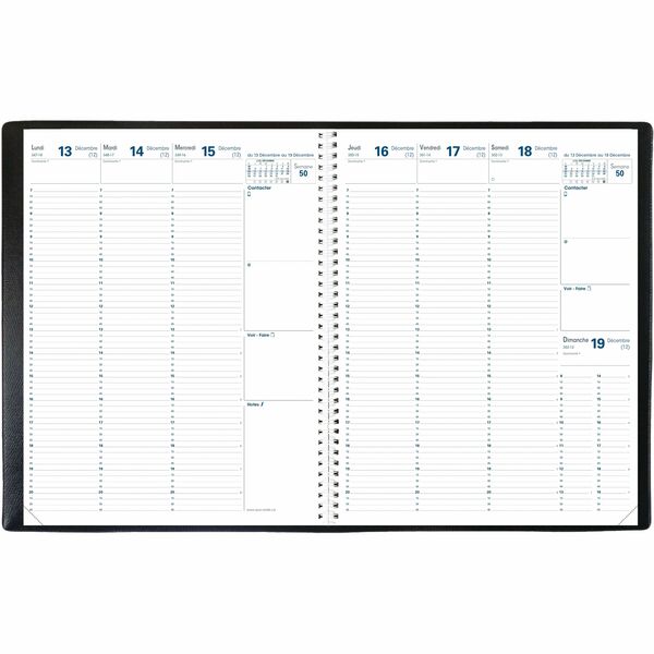 Quo Vadis Quarter Weekly Planner, 11-3/4" x 9-1/2" , Bilingual, Freeport Black - Weekly - 12 Month - December 2025 to December 2026 - 7:00 AM to 8:45 PM - Quarter-hourly - 1 Week Double Page Layout - 9 1/2" (241.30 mm) x 11 3/4" (298.45 mm) Sheet Size - S