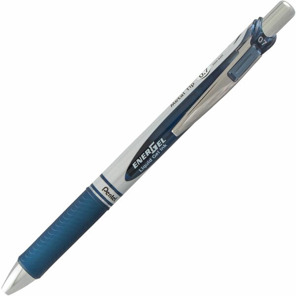 EnerGel BL77 Pen Turquoise - 0.7 mm (0.03") Medium Pen Point - Refillable - Retractable - Midnight Blue Ink - Liquid Gel Ink - Silver Barrel - Metal Tip - 1 Each