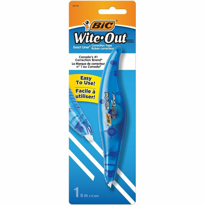 BIC Wite-Out Brand Exact Liner Correction Tape, 6.1 Metres, 1-Count Pack of white Correction Tape, Fast, Clean and Easy to Use Tear-Resistant Tape Office or School Supplies - 0.20" (5.08 mm) Tape Width x 20 ft (6.10 m) Tape Length - 1 Line(s) - White Tape