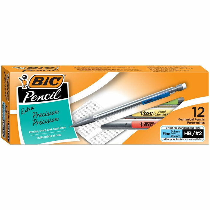 BIC Extra-Precision Mechanical Pencil, HB Lead, Metallic Barrel, Fine Point (0.5 mm), Black, 12-Count - 0.5 mm (0.02") Black Lead - #2 - Refillable - Clear Barrel - 1 Dozen