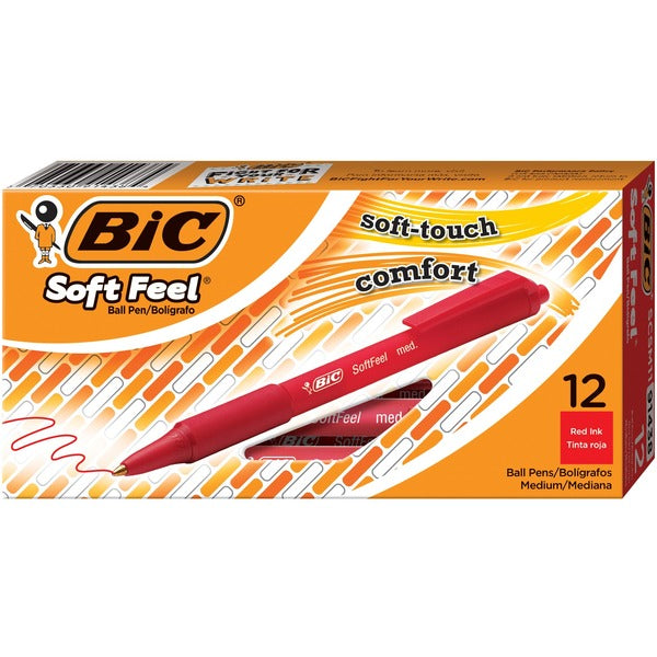 BIC Soft Feel Red Retractable Ballpoint Pens, Medium Point (1.0 mm), 12-Count Pack, Red Pens With Soft-Touch Comfort Grip - 1 mm (0.04") Medium Pen Point - Retractable - Red Ink - 1 Dozen