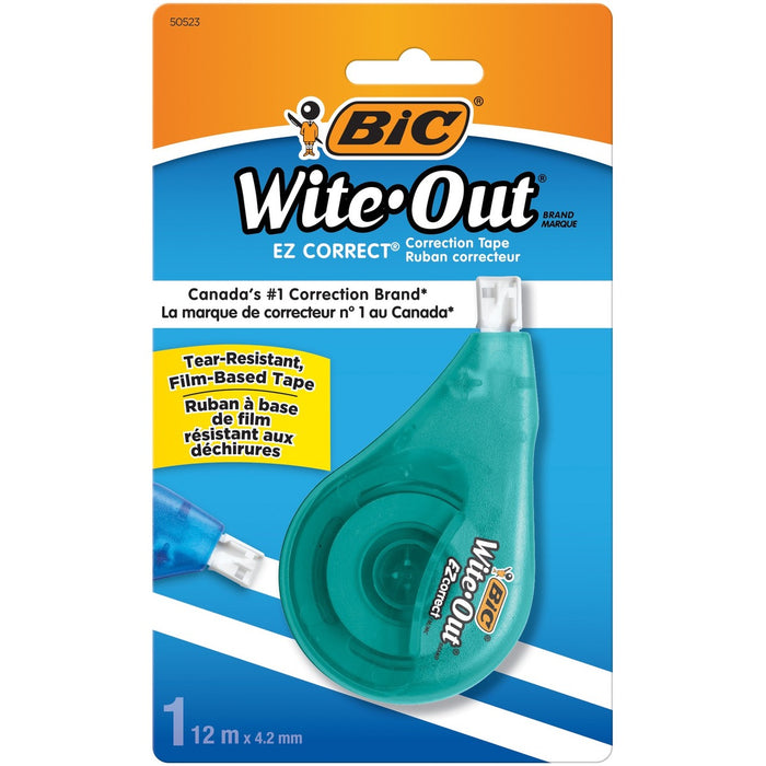 BIC Wite-Out Brand EZ Correct Correction Tape, 11.9 Metres, 1-Count Each of white Correction Tape, Fast, Clean and Easy to Use Tear-Resistant Tape Office or School Supplies - 0.20" (5.08 mm) Tape Width x 3.3 ft (1 m) Tape Length - 1 Line(s) - White Tape -