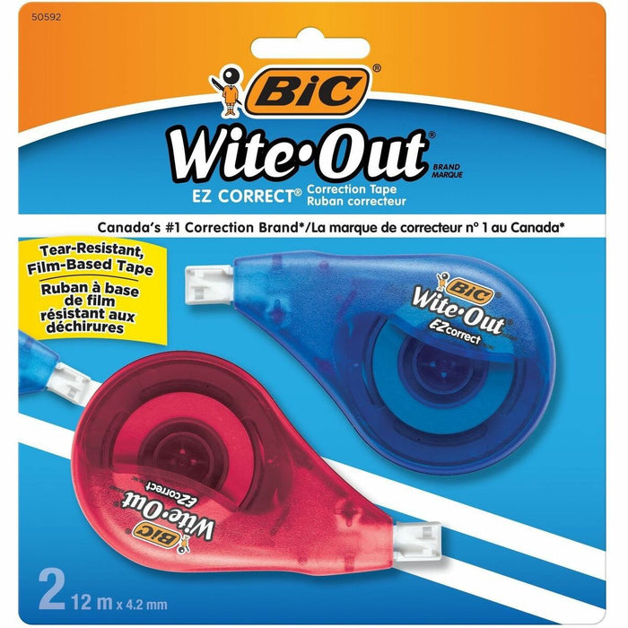 BIC Wite-Out Brand EZ Correct Correction Tape, 11.9 Metres, 2-Count Pack of white Correction Tape, Fast, Clean and Easy to Use Tear-Resistant Tape Office or School Supplies - 0.16" (4.06 mm) Tape Width x 39.3 ft (11.98 m) Tape Length - 1 Line(s) - Translu