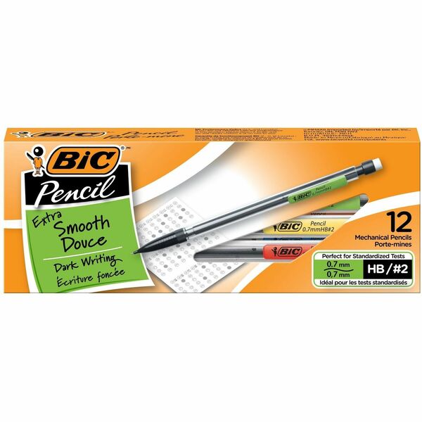 BIC Extra-Smooth Mechanical Pencil, Medium Point (0.7 mm), Perfect For The Classroom & Test Time, 12-Count - 0.7 mm (0.03") Black Lead - #2 - Medium Point - 1 Dozen