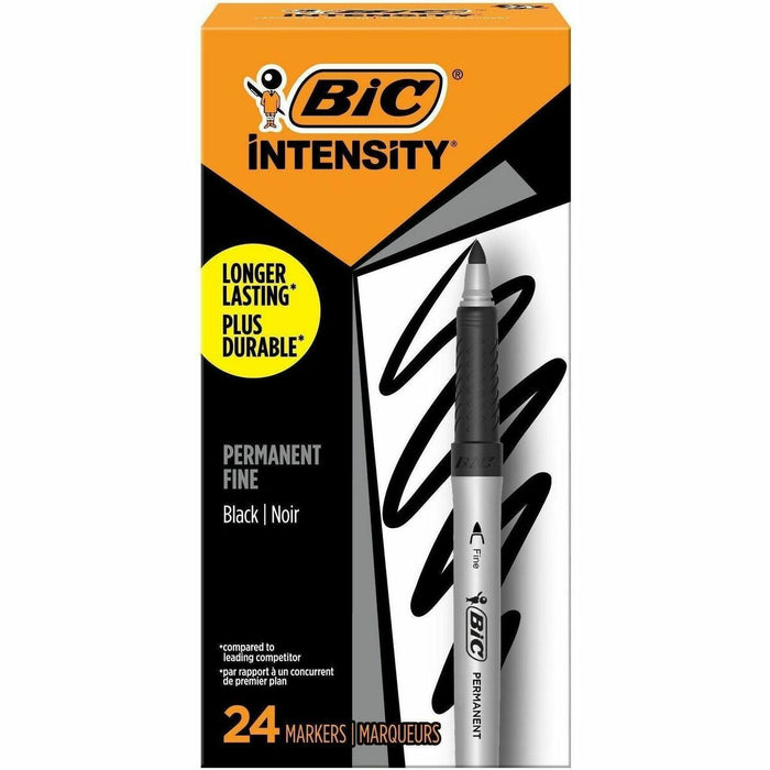 BIC Intensity Marker Fine Tip Permanent Markers, Black, 24-Count Pack, Art Supplies for Adults and Teens - Black Ink - 24 / Pack