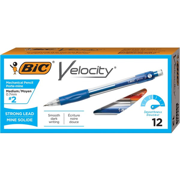 BIC Velocity Original Mechanical Pencil , Thick Point (0.7 mm), Assorted-colour Barrels, 12-Count Pack, Pencils for School and Office Supplies - 0.7 mm (0.03") Black Lead - Thick Point - Refillable - Assorted Barrel - 12 / Box