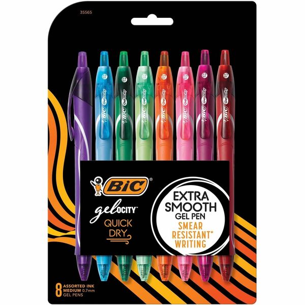 BIC Gel-ocity Quick Dry Special Edition Fashion Gel Pen, Medium Point (0.7 mm), Assorted Colours, For a Smooth Writing Experience, 8 Count Bic Gelocity Gel Pens (Pack of 1) - 0.7 mm (0.03") Medium Pen Point - Retractable - Assorted Ink - Gel-based - Assor