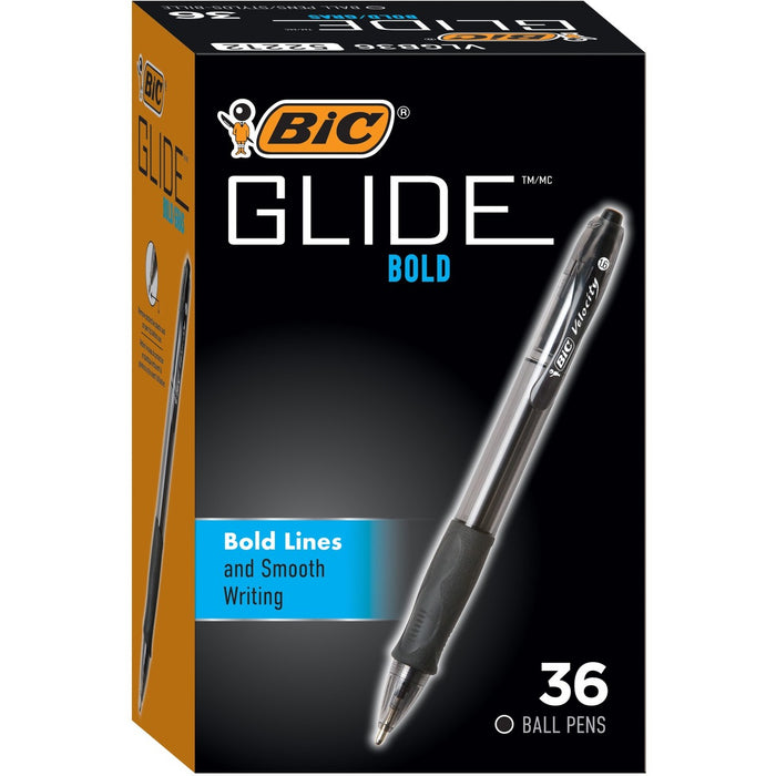 BIC Glide Bold Retractable Ballpoint Pens, Bold Point (1.6 mm), Black Ink Pens, 36-Count Pack, Pens for School and Office Supplies - Retractable - Black Ink - 36 / Box