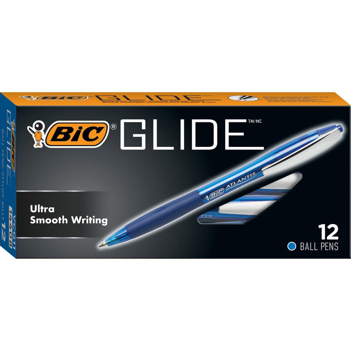 BIC Glide Blue Retractable Ballpoint Pens, Medium Point (1.0 mm), 12-Count Pack, Ultra Smooth Writing Blue Pens - Retractable - Blue Ink - 1 Dozen