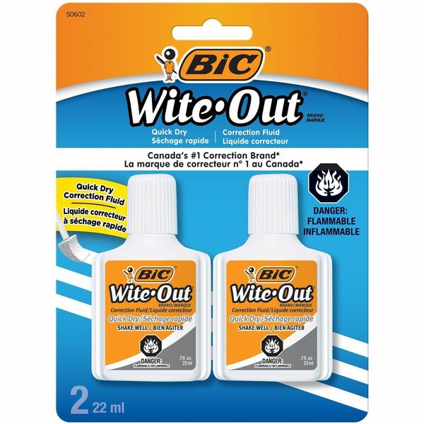 BIC Wite-Out Brand Quick Dry Correction Fluid, 22 mL, White, Goes On Easy With A Reduced Dry Time, 2-Count - 22 mL - White - Quick Drying, Easy to Use - 2 / Pack