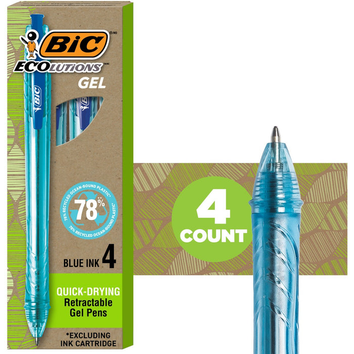 BIC Ecolutions Ocean-Bound Ball Pens - Medium Point (1.0 mm), 4-Count Pack, Blue Ink Pens Made from 78% Ocean-Bound Recycled Plastic