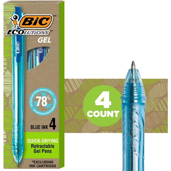BIC Ecolutions Ocean-Bound Ball Pens, Medium Point (1.0 mm), 4-Count Pack, Blue Ink Pens Made from 78% Ocean-Bound Recycled Plastic - 1 mm (0.04") Medium Pen Point - Retractable - Blue Ink - 4 / Pack