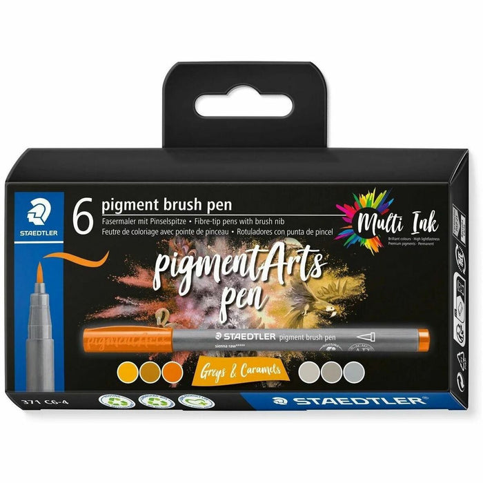 Staedtler Pigment Brush Pen 371 - Gray, Sand Ink - Pigment-based - Polypropylene Barrel - Fiber Tip - Coloring, Drawing, Multipurpose - 6 / Pack