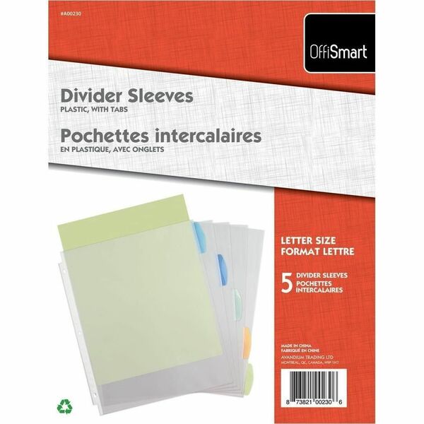 OFFISMART Sheet Protectors with Tab Divider, 5 Pack - For Letter 8 1/2" (215.90 mm) x 11" (279.40 mm) Sheet - 3 x Holes - Ring Binder - Assorted - 5 Pack