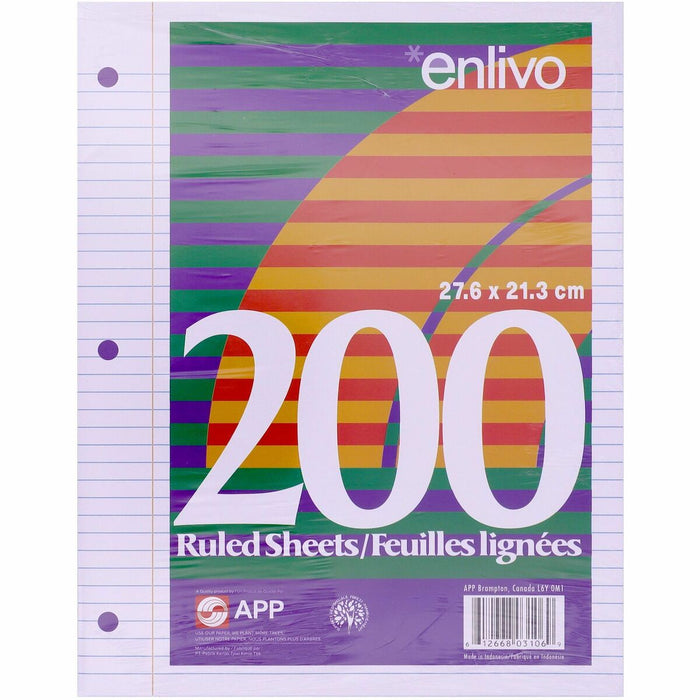 APP Loose-Leaf Paper, 7mm Ruled, 200 Sheets - Letter - 8 1/2" (215.90 mm) x 11" (279.40 mm) - Ruled - White - 200 Sheets - 200 / Pack