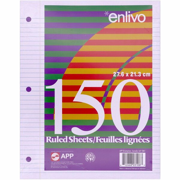 APP Loose-Leaf Paper, 7mm Ruled, 150 Sheets - Letter - 8 1/2" (215.90 mm) x 11" (279.40 mm) - Ruled - White - 150 Sheets - 150