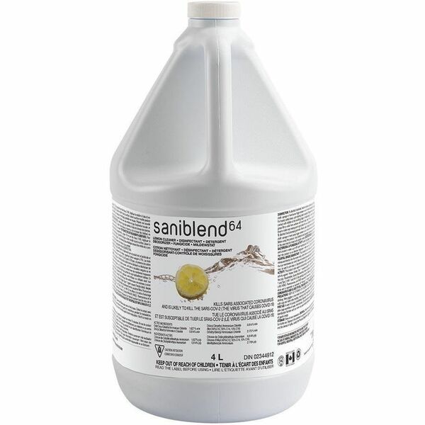 Safeblend SaniBlend 64 Cleaner and Disinfectant - Concentrate - 4 L - Lemon Fresh Scent - pH Neutral, Fungicide, Mildewstatic, Deodorize