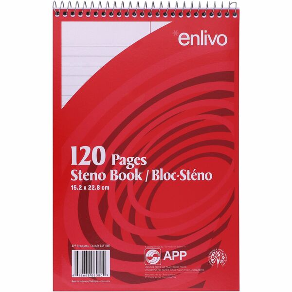APP Coil Steno Book, Ruled, 6"x9" , 120pg - 120 Pages - 6" (152.40 mm) x 9" (228.60 mm) Sheet Size - White Paper - 1 Each