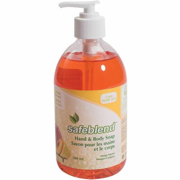 Safeblend Hand And Body Soap Mango Papaya Fragrance - Mango Papaya Scent - 500 mL - Hand, Body, Hair - Moisturizing - Recycled - Non-toxic, NPE-free, EDTA-free, Phosphate-free, Bleach-free