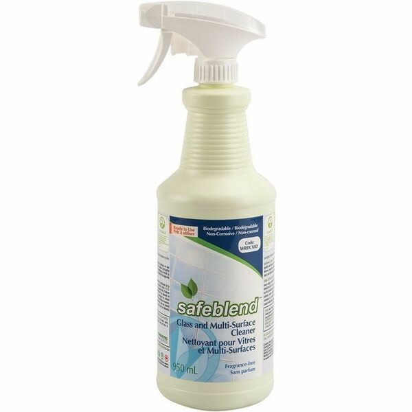 Safeblend Glass And Multi-Surface Cleaner Ready To Use Fragrance free - For Glass, Multi Surface - Ready-To-Use - Liquid - 950 mL - 11 to 11.5 pH - Fragrance-free, Quick Drying, Streak-free, Non-toxic, Non-corrosive, Phosphate-free, Ammonia-free, Bleach-f