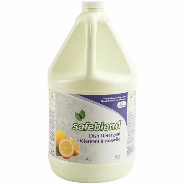 Safeblend Dish Detergent Lemon - For Multipurpose, Multi Surface - Concentrate - Liquid - 4 L - 7 pH - Lemon Fresh Scent - Recommended For: Grease Remover, Food Stain Remover - Long Lasting, Phosphate-free, Non-toxic, Non-corrosive, Non Ammoniated, Bleach