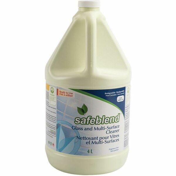 Safeblend Glass And Multi-Surface Cleaner Ready To Use Fragrance free - For Glass, Multi Surface - Ready-To-Use - Liquid - 4 L - 11 to 11.5 pH - Fragrance-free, Quick Drying, Streak-free, Non-toxic, Non-corrosive, Phosphate-free, Ammonia-free, Bleach-free